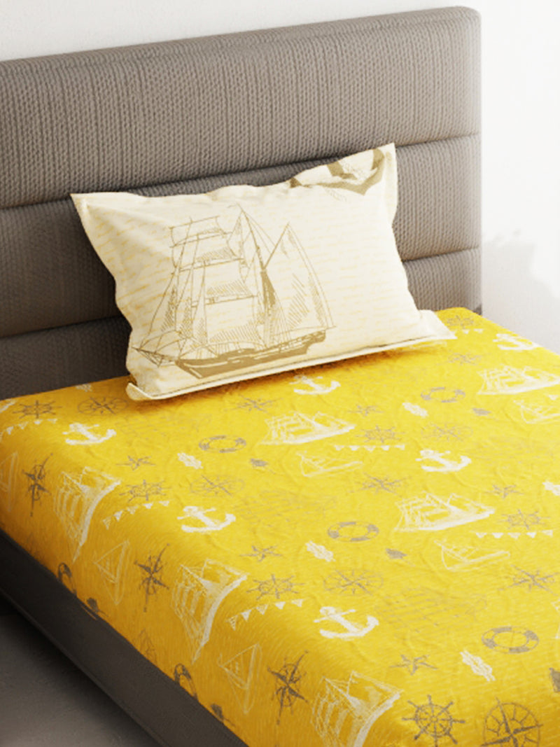 Soft 100% Natural Cotton Single Bedsheet With 1 Pillow Cover <small> (geometric-yellow)</small>