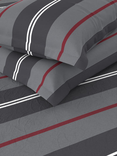 Designer 100% Satin Cotton Xl King Bedsheet With 2 Pillow Covers <small> (stripe-grey/maroon)</small>