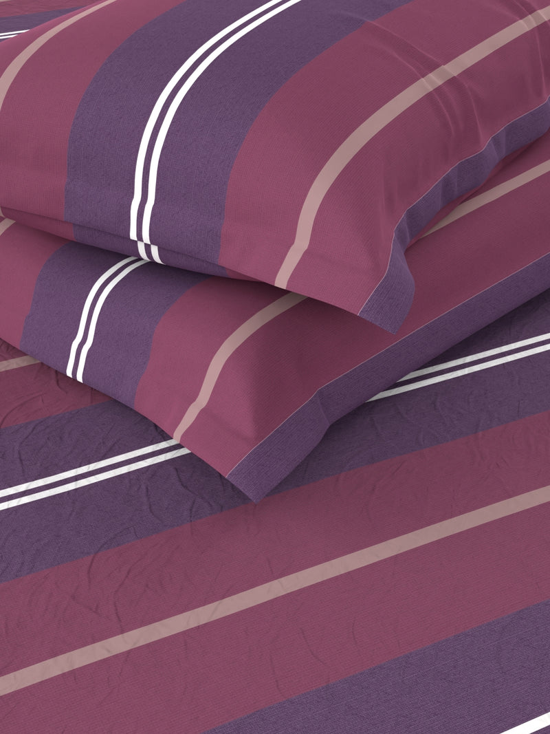 Designer 100% Satin Cotton Xl King Bedsheet With 2 Pillow Covers <small> (stripe-plum/purple)</small>