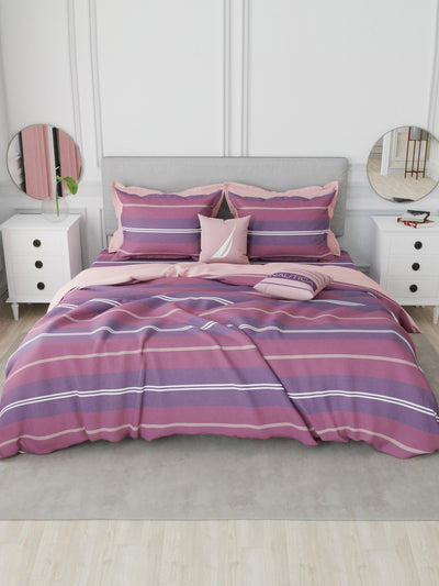 Designer 100% Satin Cotton Xl King Bedsheet With 2 Pillow Covers <small> (stripe-plum/purple)</small>