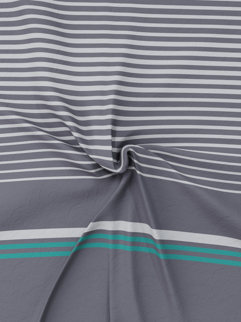 Designer 100% Satin Cotton Xl King Bedsheet With 2 Pillow Covers <small> (stripe-grey/aqua)</small>