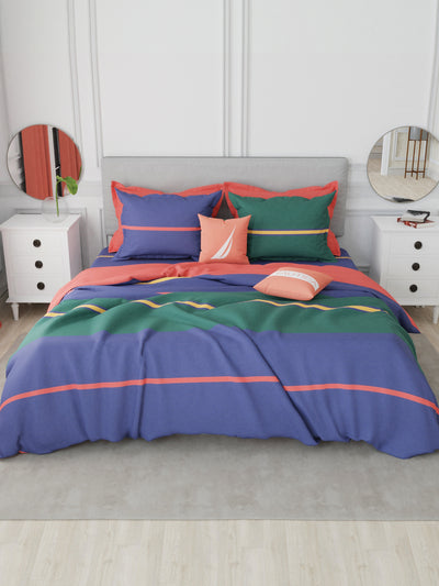 Designer 100% Satin Cotton Xl King Bedsheet With 2 Pillow Covers <small> (stripe-blue/green)</small>