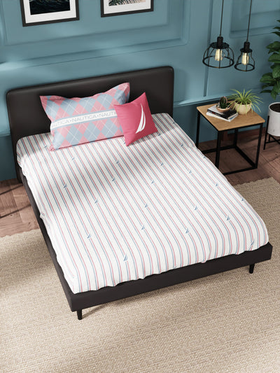 Super Soft 100% Cotton Single Bedsheet With 1 Pillow Cover <small> (stripe-red/blue)</small>