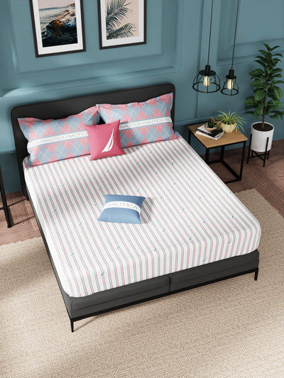 Super Soft 100% Cotton King Bedsheet With 2 Pillow Covers <small> (stripe-red/blue)</small>
