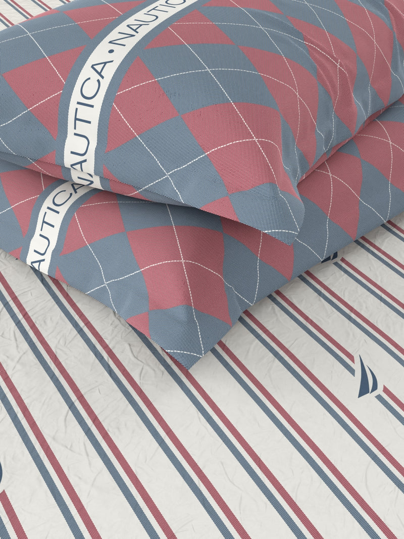 Super Soft 100% Cotton King Bedsheet With 2 Pillow Covers <small> (stripe-red/blue)</small>