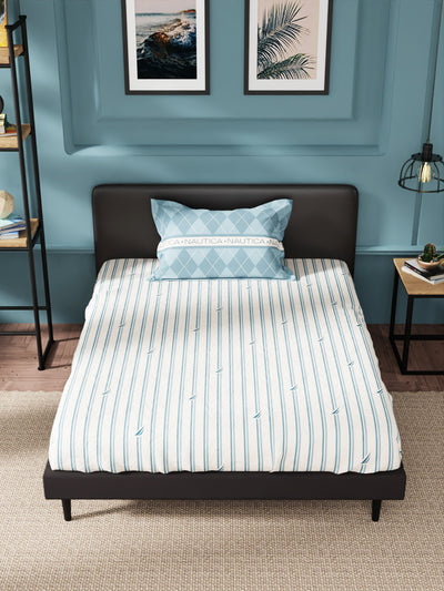 Super Soft 100% Cotton Single Bedsheet With 1 Pillow Cover <small> (stripe-blue/dk. blue)</small>