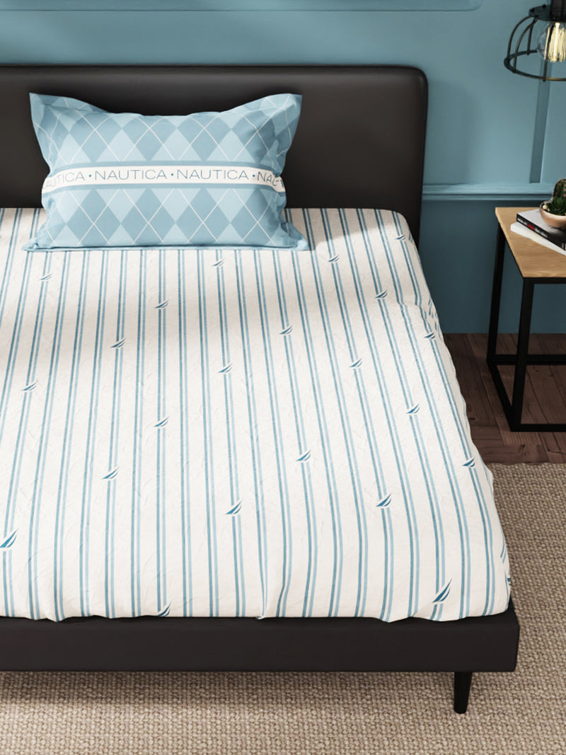 Super Soft 100% Cotton Single Bedsheet With 1 Pillow Cover <small> (stripe-blue/dk. blue)</small>