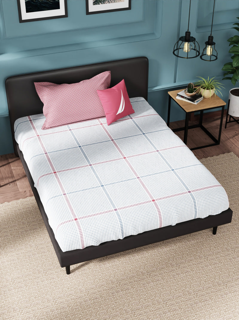 Super Soft 100% Cotton Single Bedsheet With 1 Pillow Cover <small> (checks-blue/red)</small>