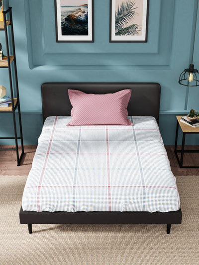 Super Soft 100% Cotton Single Bedsheet With 1 Pillow Cover <small> (checks-blue/red)</small>