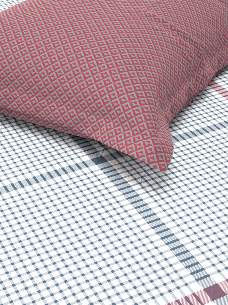 Super Soft 100% Cotton Single Bedsheet With 1 Pillow Cover <small> (checks-blue/red)</small>