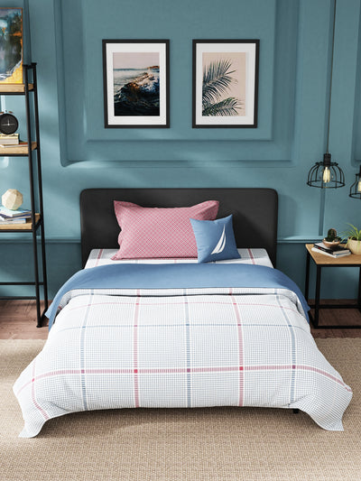 Super Soft 100% Cotton Single Bedsheet With 1 Pillow Cover <small> (checks-blue/red)</small>