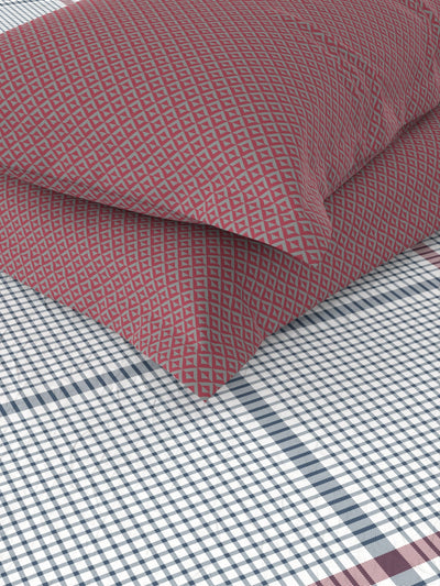 Super Soft 100% Cotton King Bedsheet With 2 Pillow Covers <small> (checks-blue/red)</small>