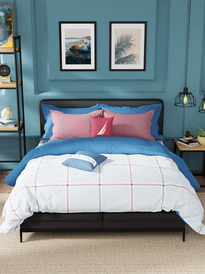 Super Soft 100% Cotton King Bedsheet With 2 Pillow Covers <small> (checks-blue/red)</small>