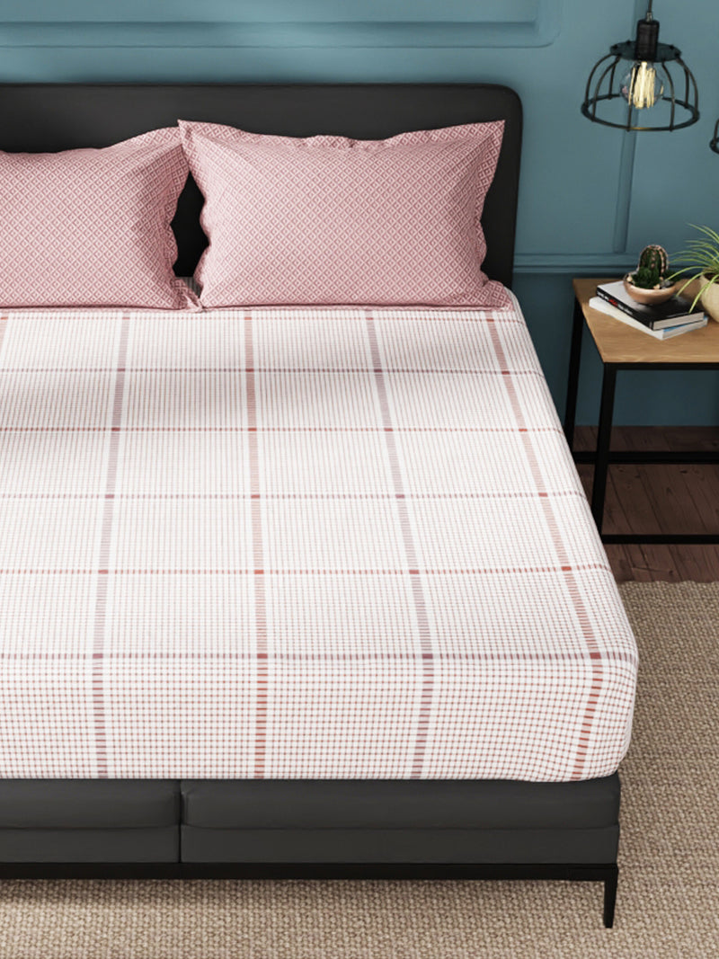 Super Soft 100% Cotton King Bedsheet With 2 Pillow Covers <small> (checks-pink/red)</small>