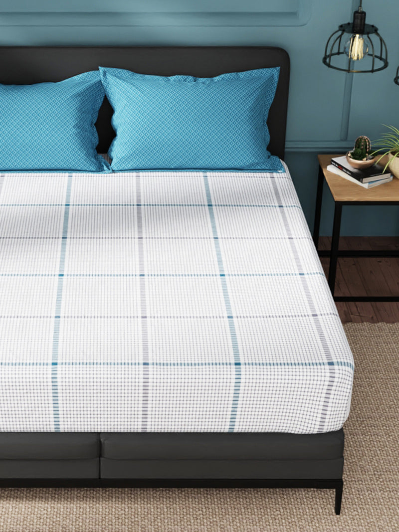 Super Soft 100% Cotton King Bedsheet With 2 Pillow Covers <small> (checks-grey/blue)</small>