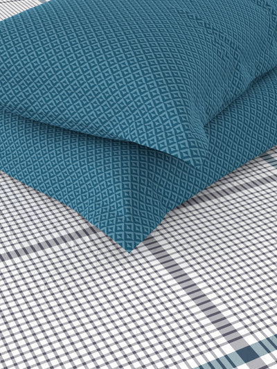 Super Soft 100% Cotton King Bedsheet With 2 Pillow Covers <small> (checks-grey/blue)</small>