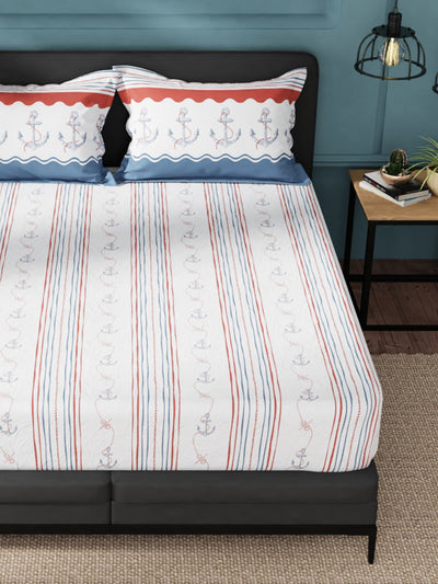 Super Soft 100% Cotton King Bedsheet With 2 Pillow Covers <small> (abstract-red/blue)</small>