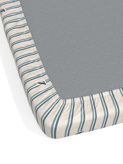 Super Soft 100% Cotton Fitted King Bedsheet With Elastic Corners With 2 Pillow Covers <small> (stripe-blue/dk. blue)</small>