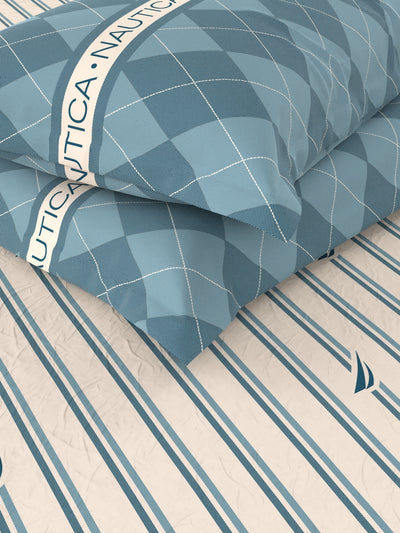 Super Soft 100% Cotton Fitted King Bedsheet With Elastic Corners With 2 Pillow Covers <small> (stripe-blue/dk. blue)</small>