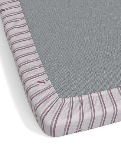 Super Soft 100% Cotton Fitted King Bedsheet With Elastic Corners With 2 Pillow Covers <small> (stripe-grey/plum)</small>