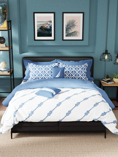 Super Soft 100% Cotton Fitted King Bedsheet With Elastic Corners With 2 Pillow Covers <small> (abstract-blue/white)</small>
