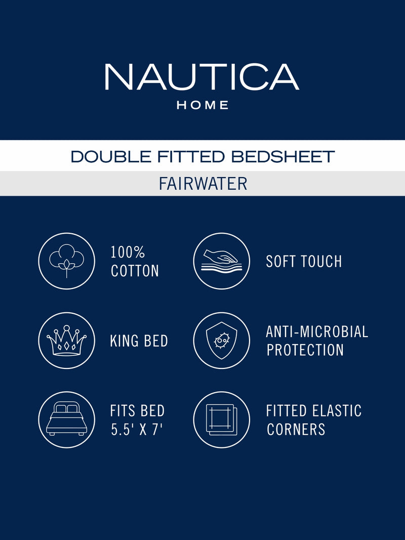Super Soft 100% Cotton Fitted King Bedsheet With Elastic Corners With 2 Pillow Covers <small> (abstract-blue/white)</small>