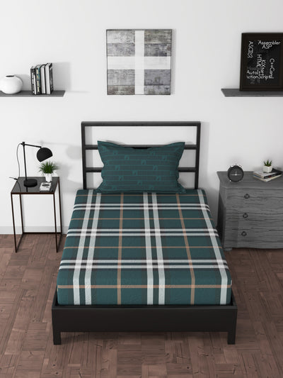 BEDSHEET 100% Premium Cotton Single Bedsheet With 1 Pillow Cover <small> (checks-green)</small>
