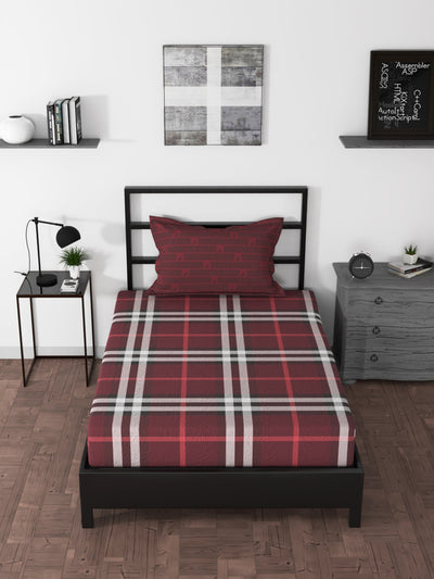 BEDSHEET 100% Premium Cotton Single Bedsheet With 1 Pillow Cover <small> (checks-red)</small>