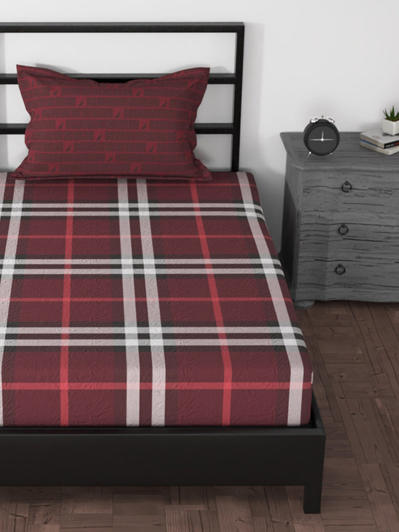 100% Premium Cotton Single Bedsheet With 1 Pillow Cover <small> (checks-red)</small>