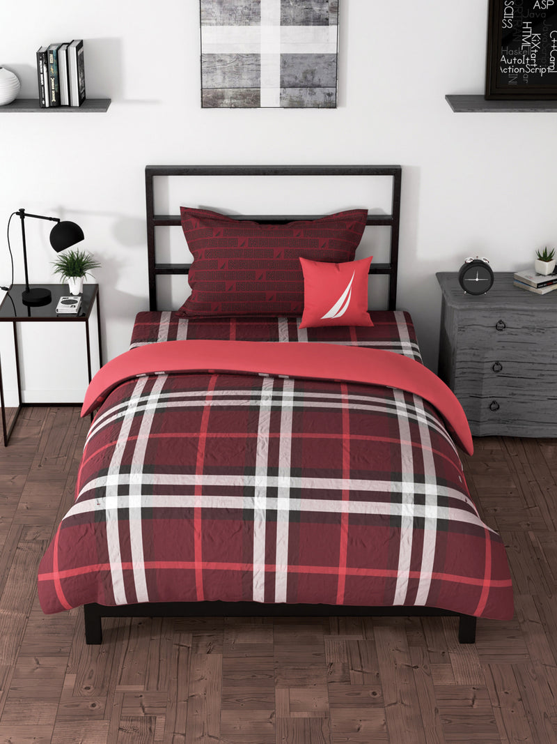 100% Premium Cotton Single Bedsheet With 1 Pillow Cover <small> (checks-red)</small>