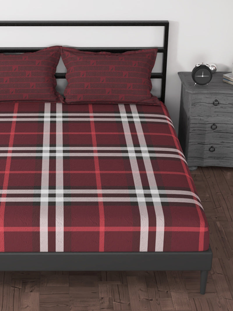 100% Premium Cotton King Bedsheet With 2 Pillow Covers <small> (checks-red)</small>