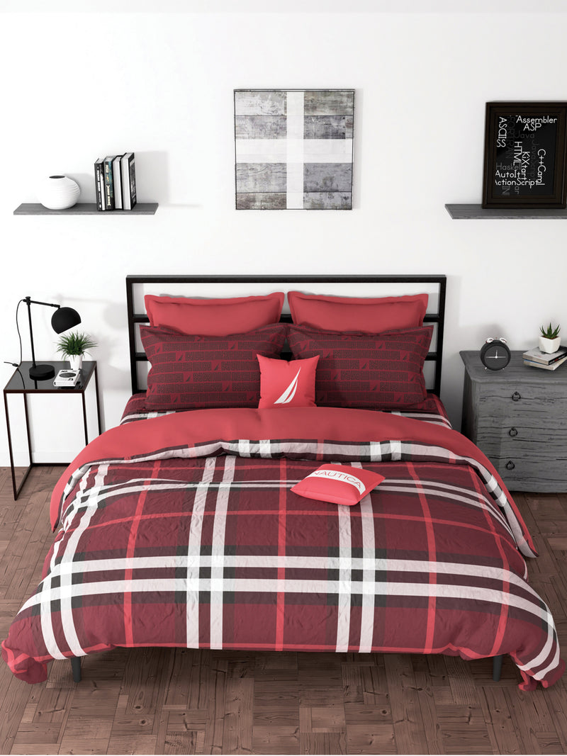 100% Premium Cotton King Bedsheet With 2 Pillow Covers <small> (checks-red)</small>