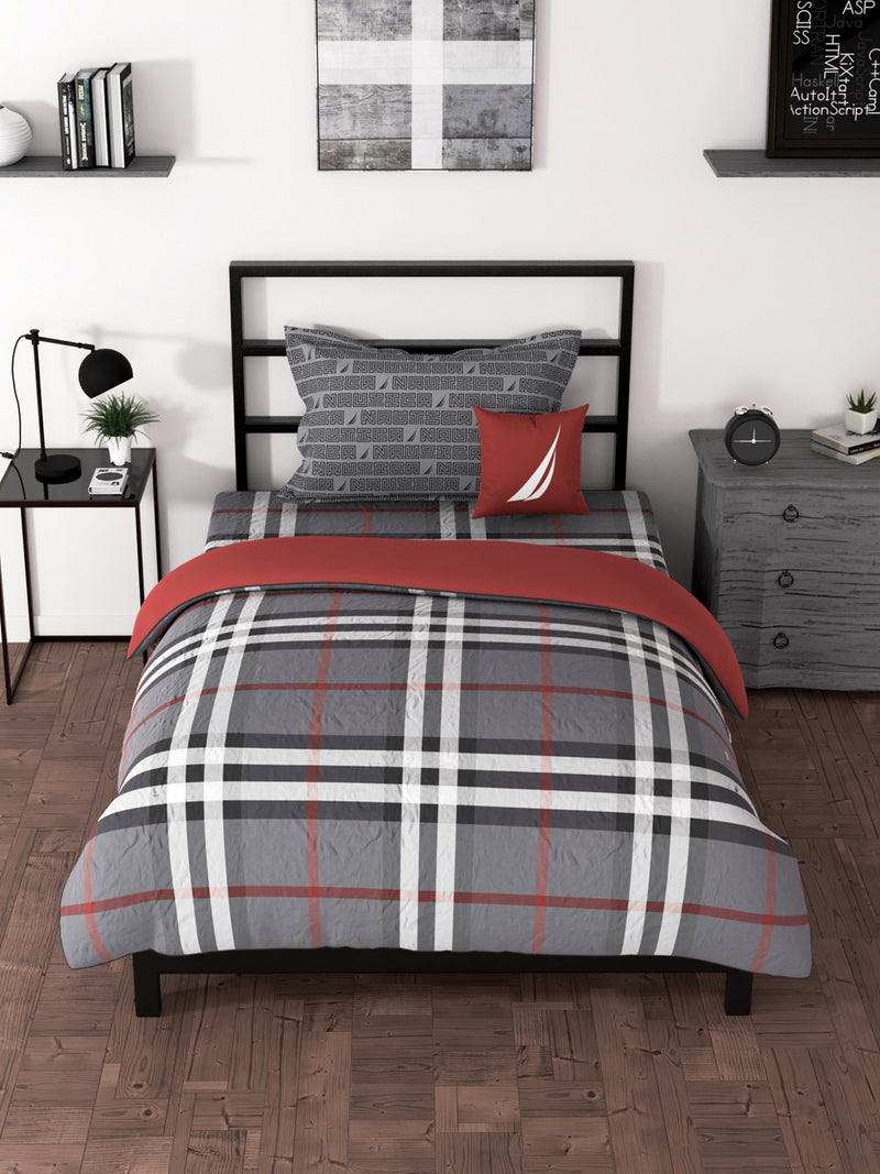 100% Premium Cotton Single Bedsheet With 1 Pillow Cover <small> (checks-grey)</small>