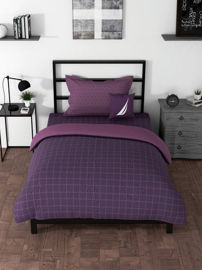 100% Premium Cotton Single Bedsheet With 1 Pillow Cover <small> (checks-wine/purple)</small>