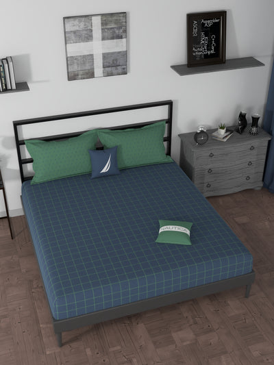 BEDSHEET 100% Premium Cotton King Bedsheet With 2 Pillow Covers <small> (checks-blue/green)</small>