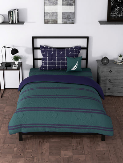 100% Premium Cotton Single Bedsheet With 1 Pillow Cover <small> (stripe-green/blue)</small>