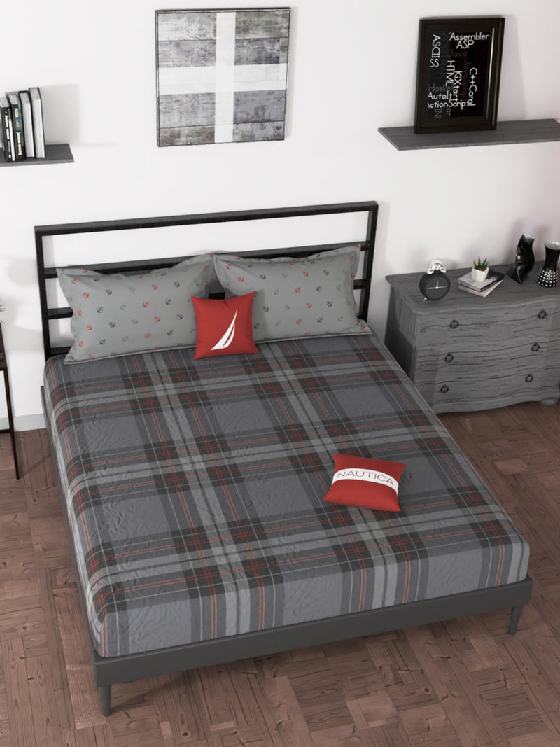 BEDSHEET 100% Premium Cotton King Bedsheet With 2 Pillow Covers <small> (checks-grey)</small>