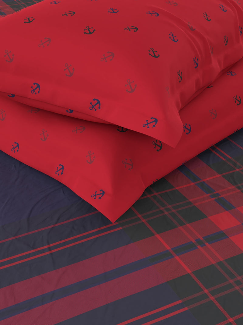 100% Premium Cotton King Bedsheet With 2 Pillow Covers <small> (checks-blue/red)</small>