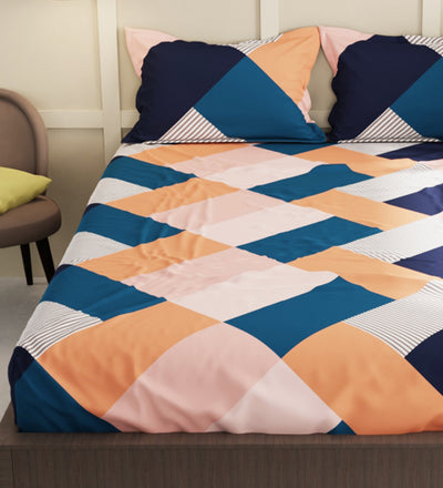Extra Smooth Micro Double Bedsheet With 2 Pillow Covers + 2 Pillows <small> (geometric-crl/multi)</small>
