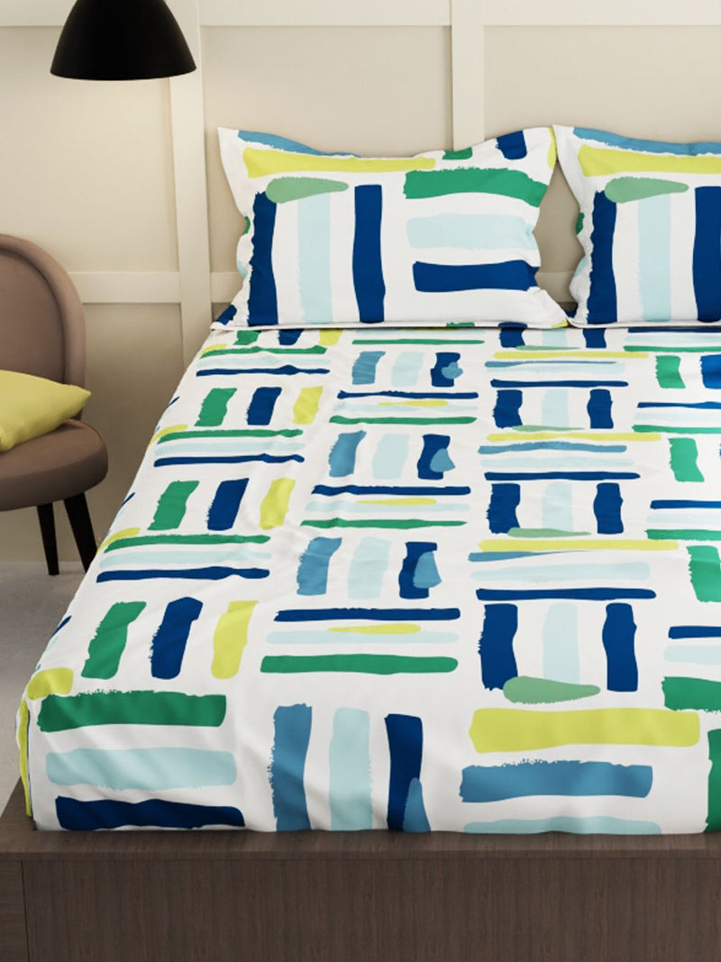 Extra Smooth Micro Double Bedsheet With 2 Pillow Covers <small> (stripe-white/blue)</small>