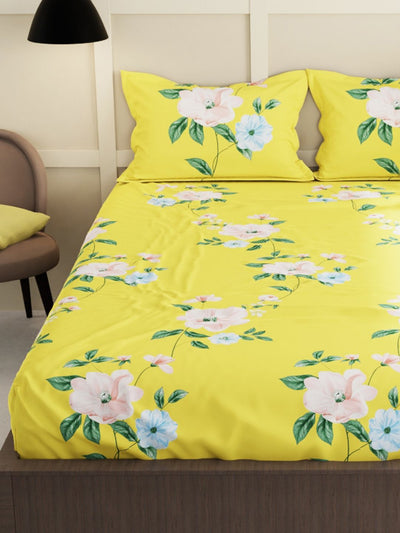 Extra Smooth Micro Double Bedsheet With 2 Pillow Covers <small> (floral-yellow)</small>