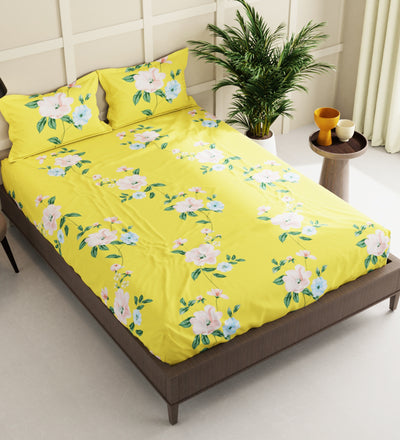 Extra Smooth Micro Double Bedsheet With 2 Pillow Covers + 2 Pillows <small> (floral-ylw)</small>
