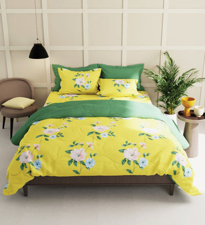 Extra Smooth Micro Double Bedsheet With 2 Pillow Covers + 2 Pillows <small> (floral-ylw)</small>