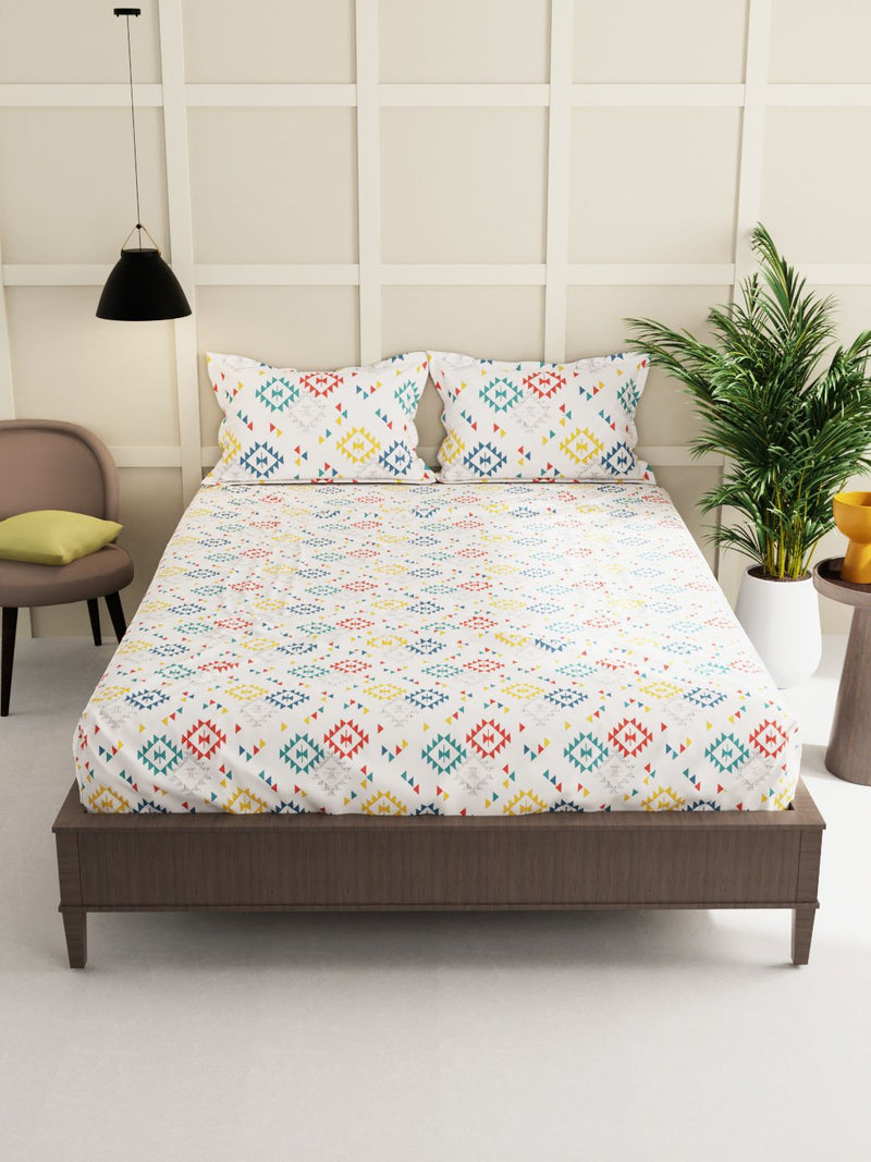 Extra Smooth Micro Double Bedsheet With 2 Pillow Covers <small> (ornamental-lt.peach/multi)</small>