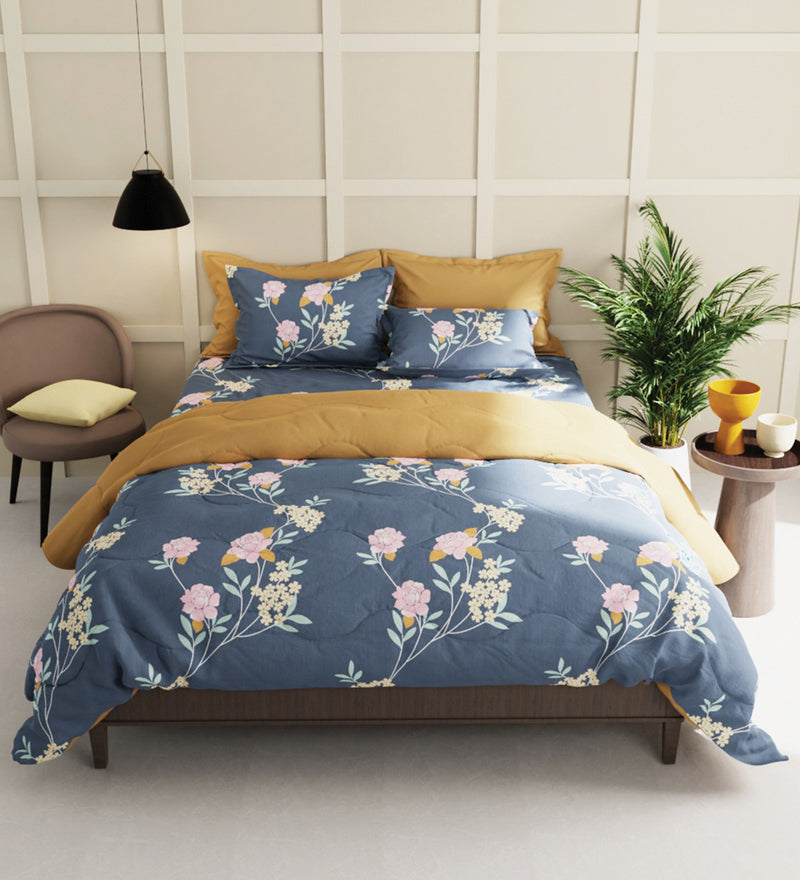 Extra Smooth Micro Double Bedsheet With 2 Pillow Covers + 2 Pillows <small> (floral-grey)</small>