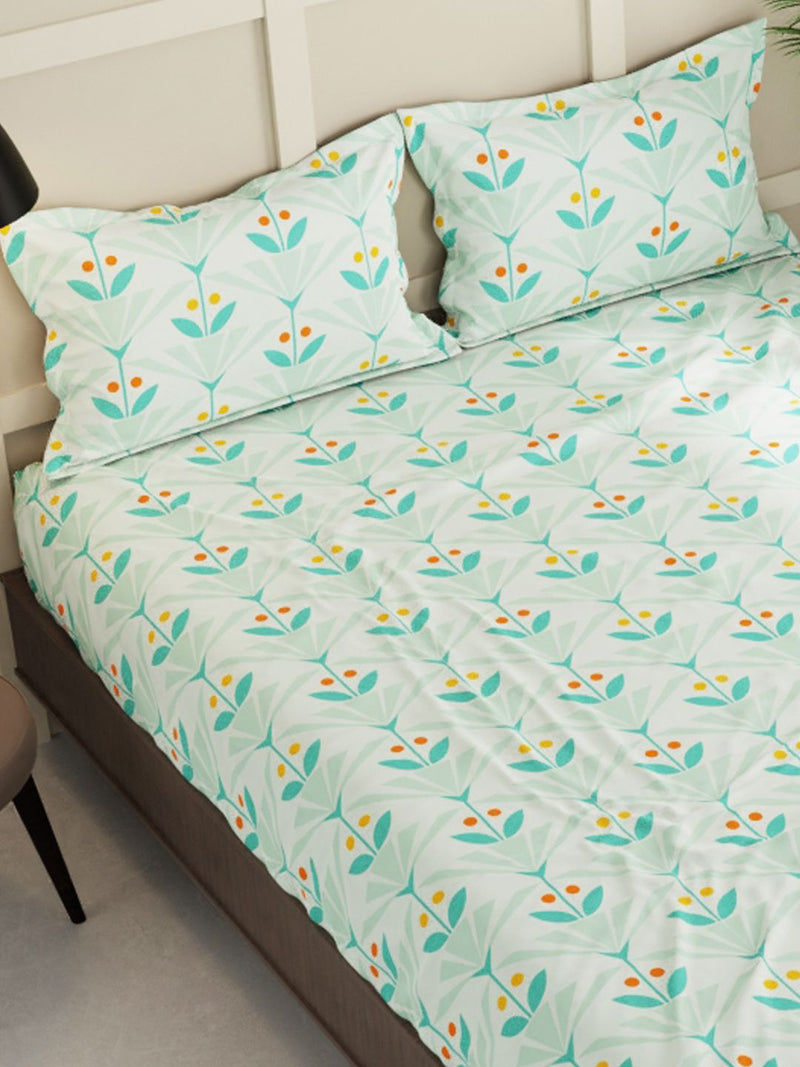 Extra Smooth Micro Double Bedsheet With 2 Pillow Covers <small> (floral-mint/green)</small>