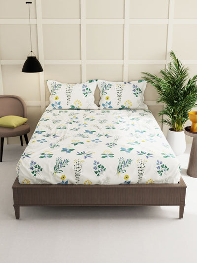 Extra Smooth Micro Double Bedsheet With 2 Pillow Covers <small> (floral-ivory)</small>