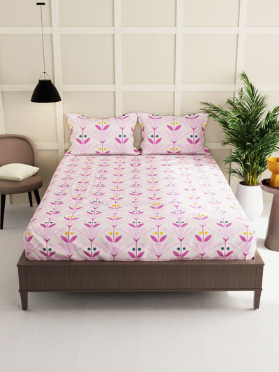 Extra Smooth Micro Double Bedsheet With 2 Pillow Covers <small> (floral-dusty pink)</small>