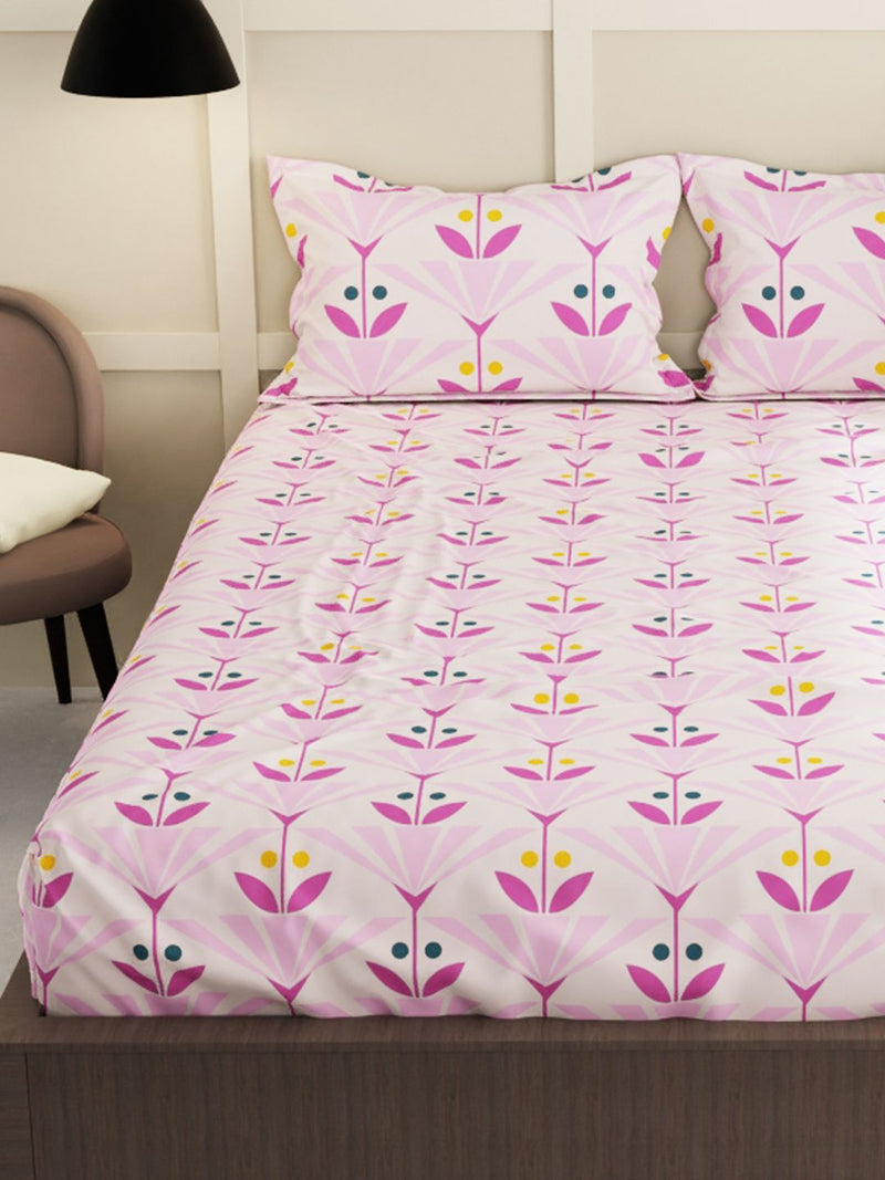 Extra Smooth Micro Double Bedsheet With 2 Pillow Covers <small> (floral-dusty pink)</small>