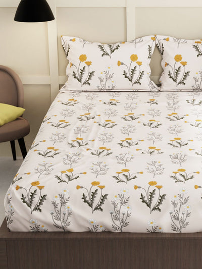 Extra Smooth Micro Double Bedsheet With 2 Pillow Covers <small> (floral-beige/grey)</small>